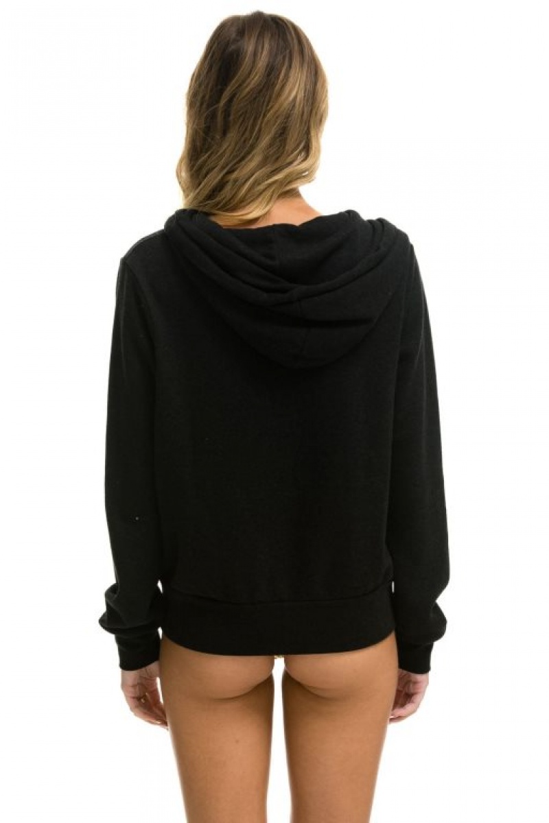 Sudadera con Capucha Aviator Nation 5 Stripe Mujer Black / Pink Purple | 04YBJZFHX