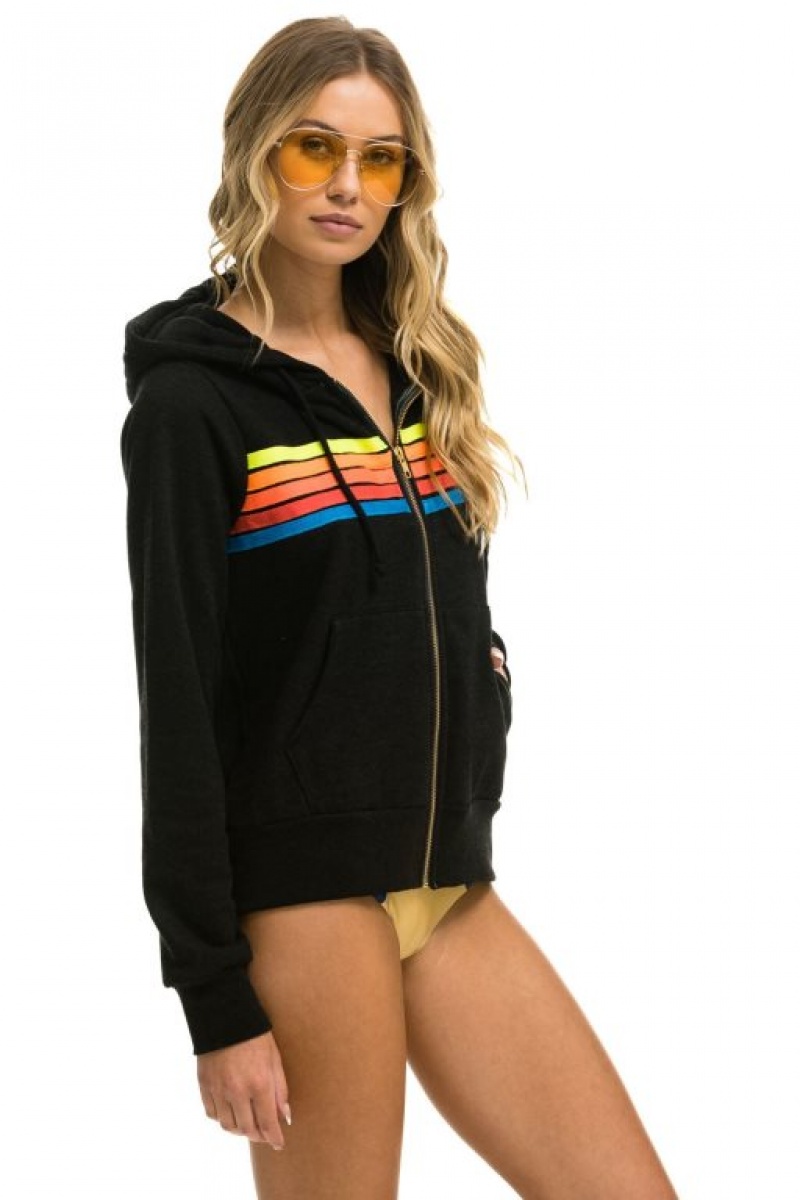 Sudadera con Capucha Aviator Nation 5 Stripe Mujer Black / Multicolor | 04YTOEBUI