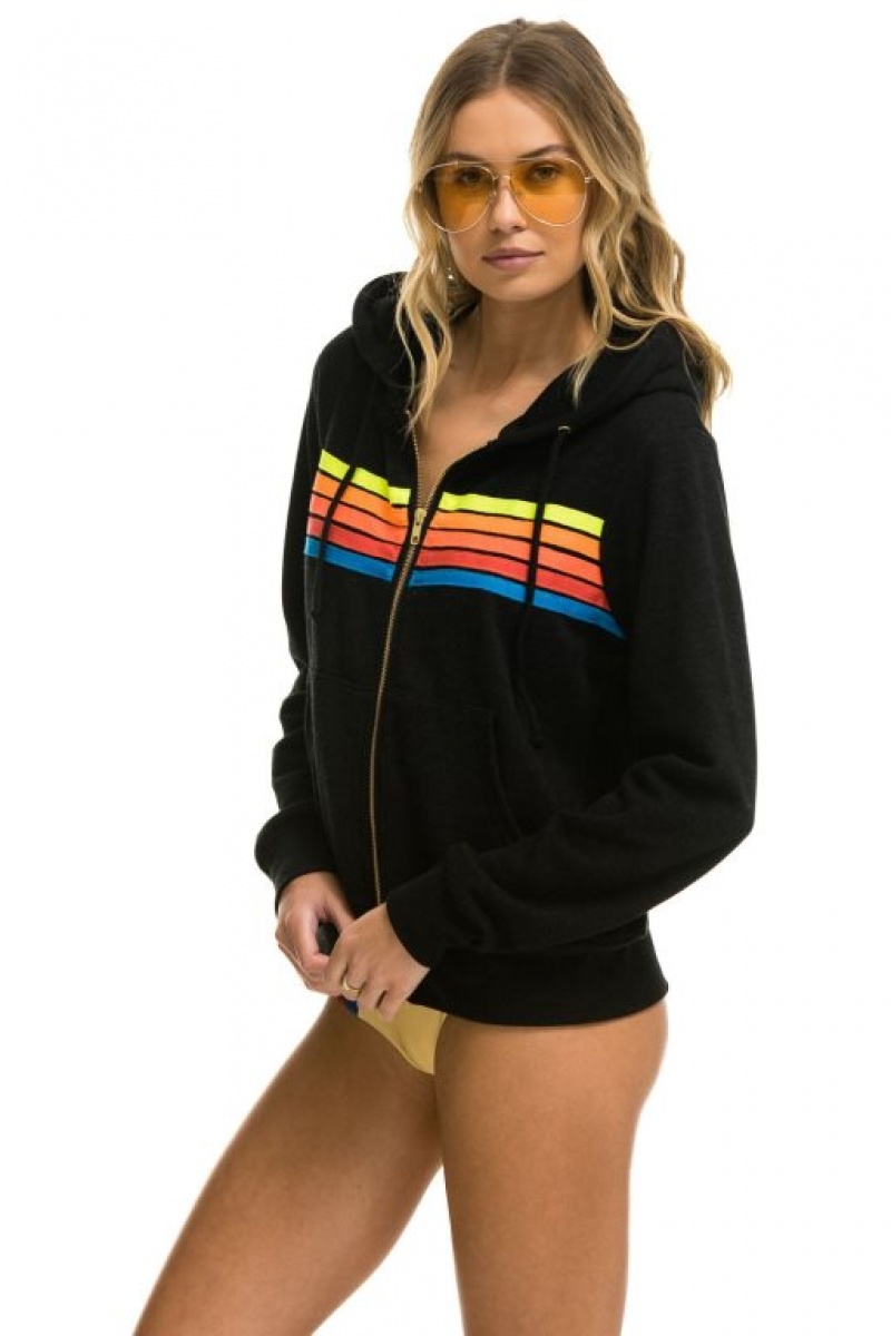 Sudadera con Capucha Aviator Nation 5 Stripe Mujer Black / Multicolor | 04YTOEBUI