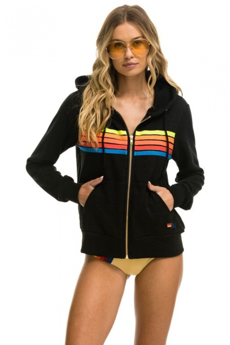 Sudadera con Capucha Aviator Nation 5 Stripe Mujer Black / Multicolor | 04YTOEBUI