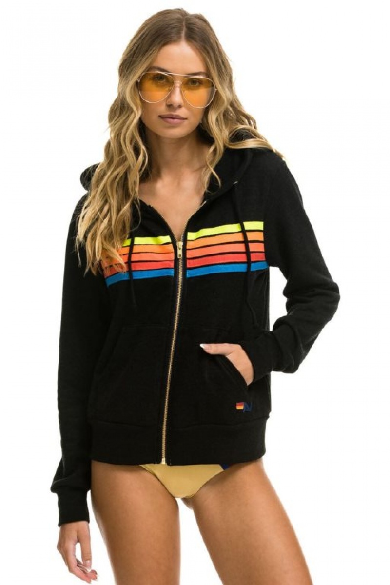 Sudadera con Capucha Aviator Nation 5 Stripe Mujer Black / Multicolor | 04YTOEBUI