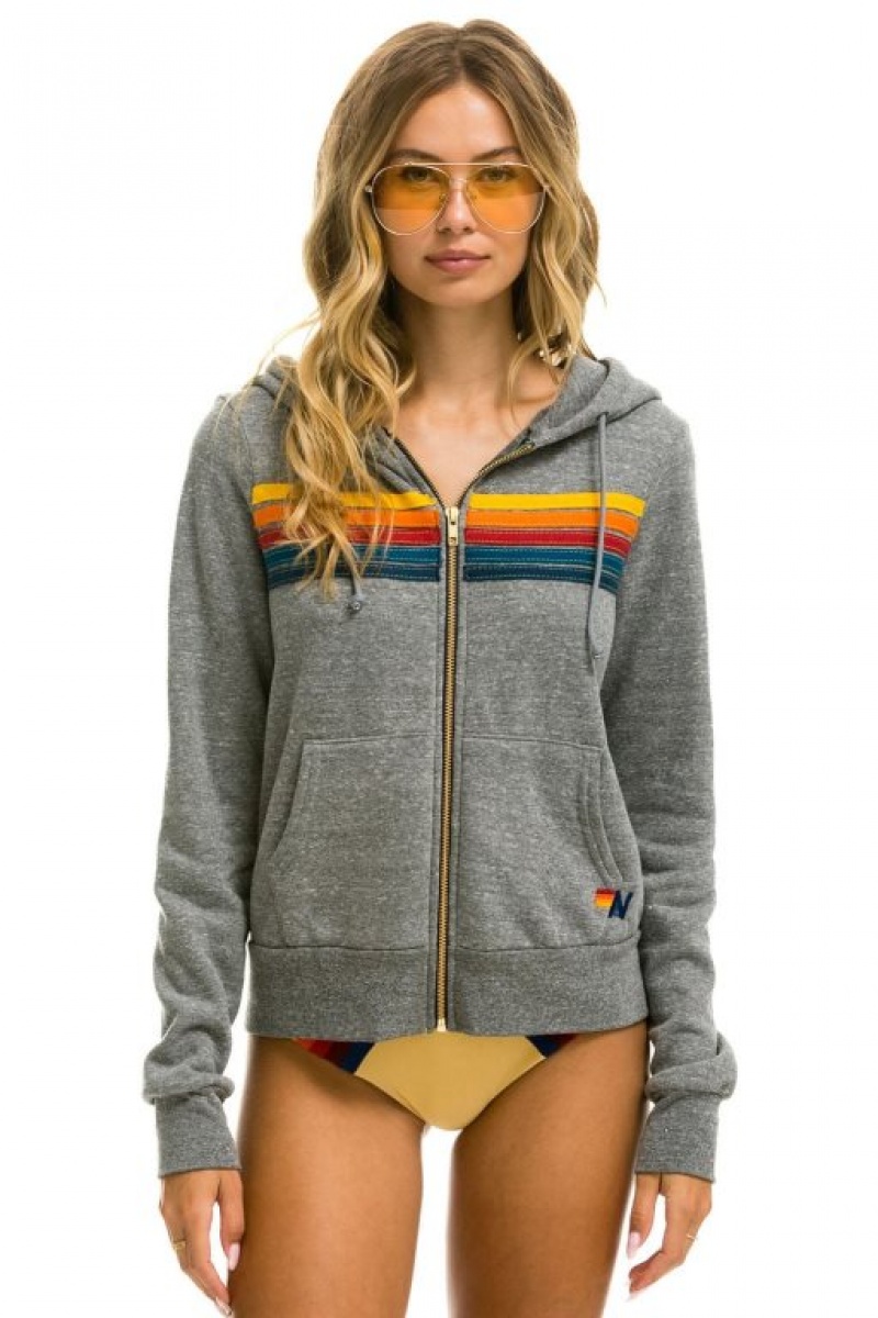 Sudadera con Capucha Aviator Nation 5 Stripe Hombre Grey | 59JWCFBKX