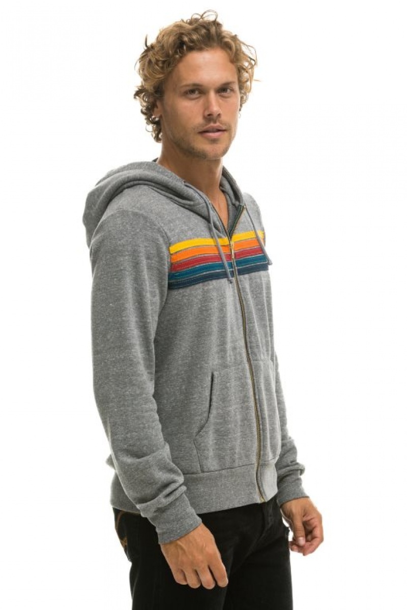 Sudadera con Capucha Aviator Nation 5 Stripe Hombre Grey | 59JWCFBKX