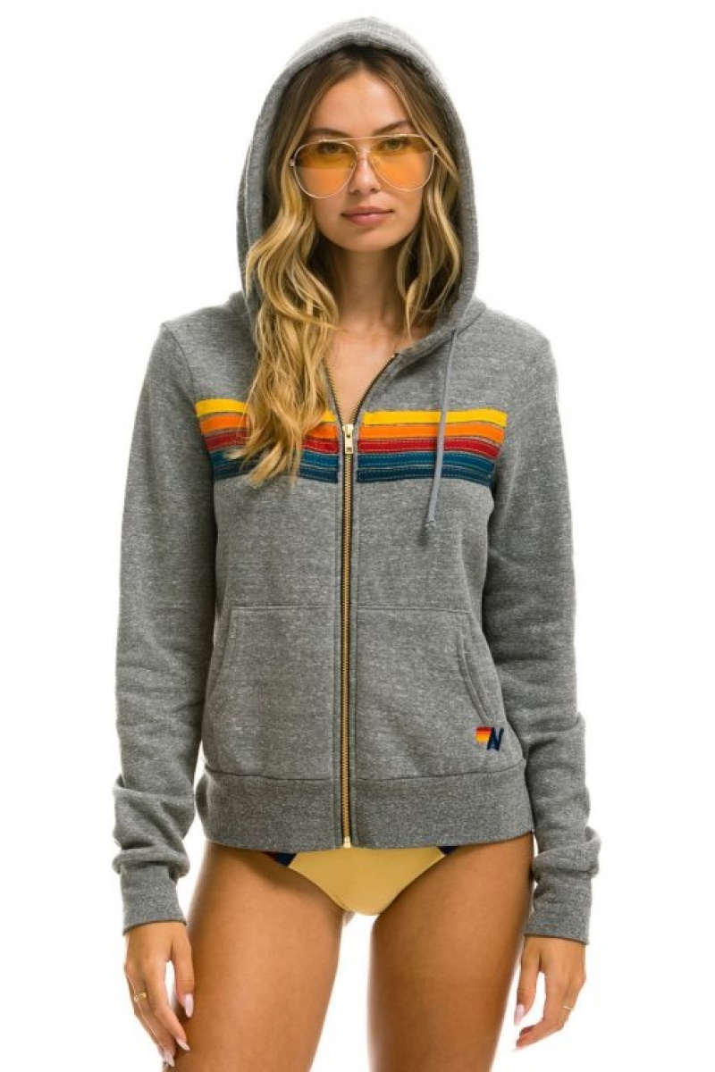 Sudadera con Capucha Aviator Nation 5 Stripe Hombre Grey | 59JWCFBKX