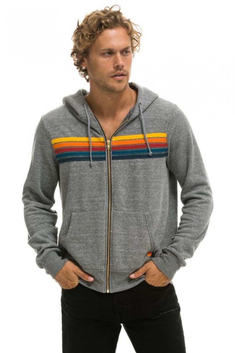 Sudadera con Capucha Aviator Nation 5 Stripe Hombre Grey | 59JWCFBKX