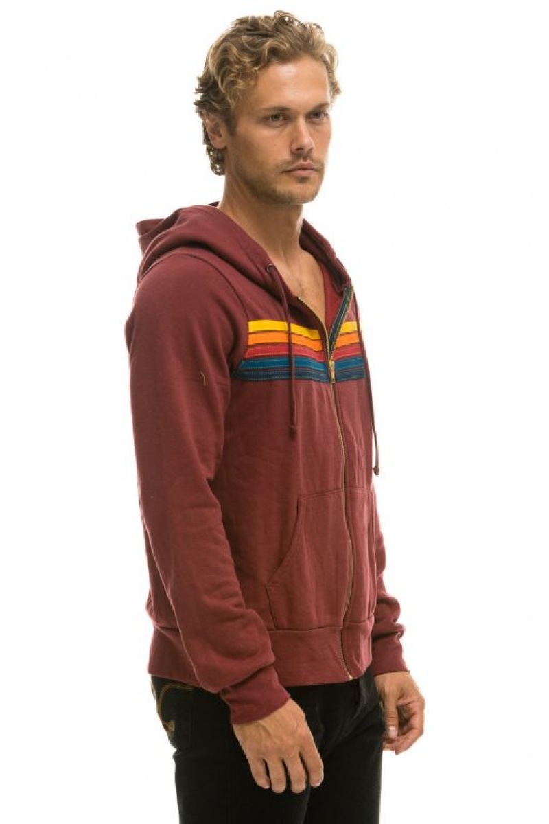 Sudadera con Capucha Aviator Nation 5 Stripe Hombre Claret | 59YUHISBV