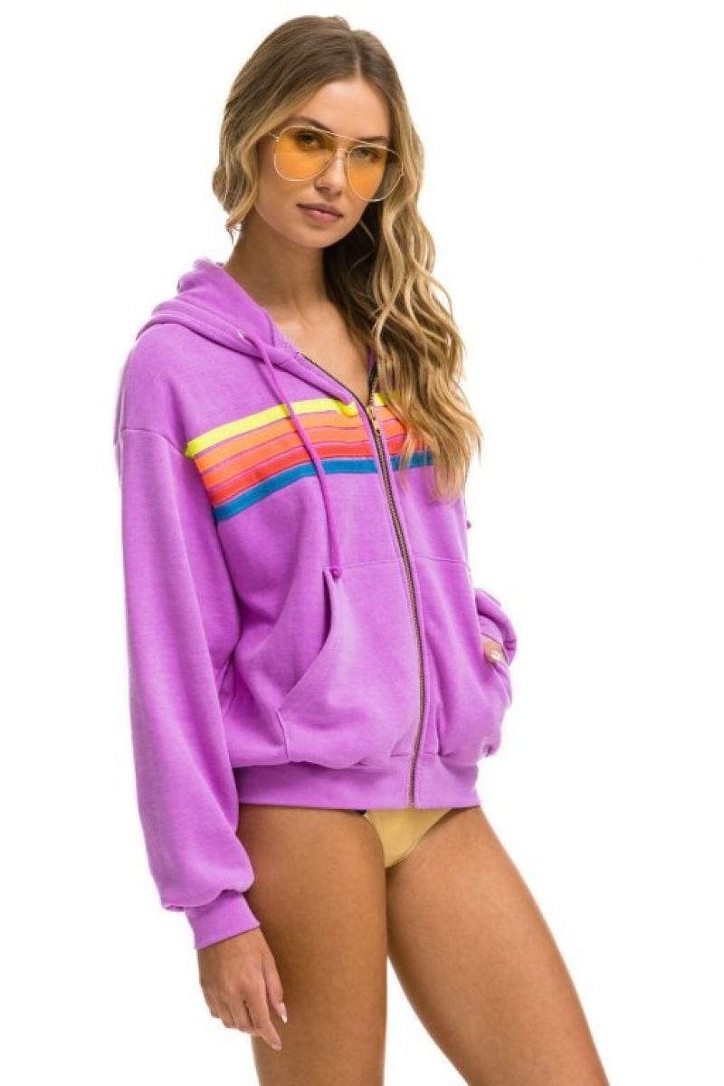 Sudadera con Capucha Aviator Nation 5 Stripe Relaxed Zip Hombre Purple / Multicolor | 62HKYBUGV