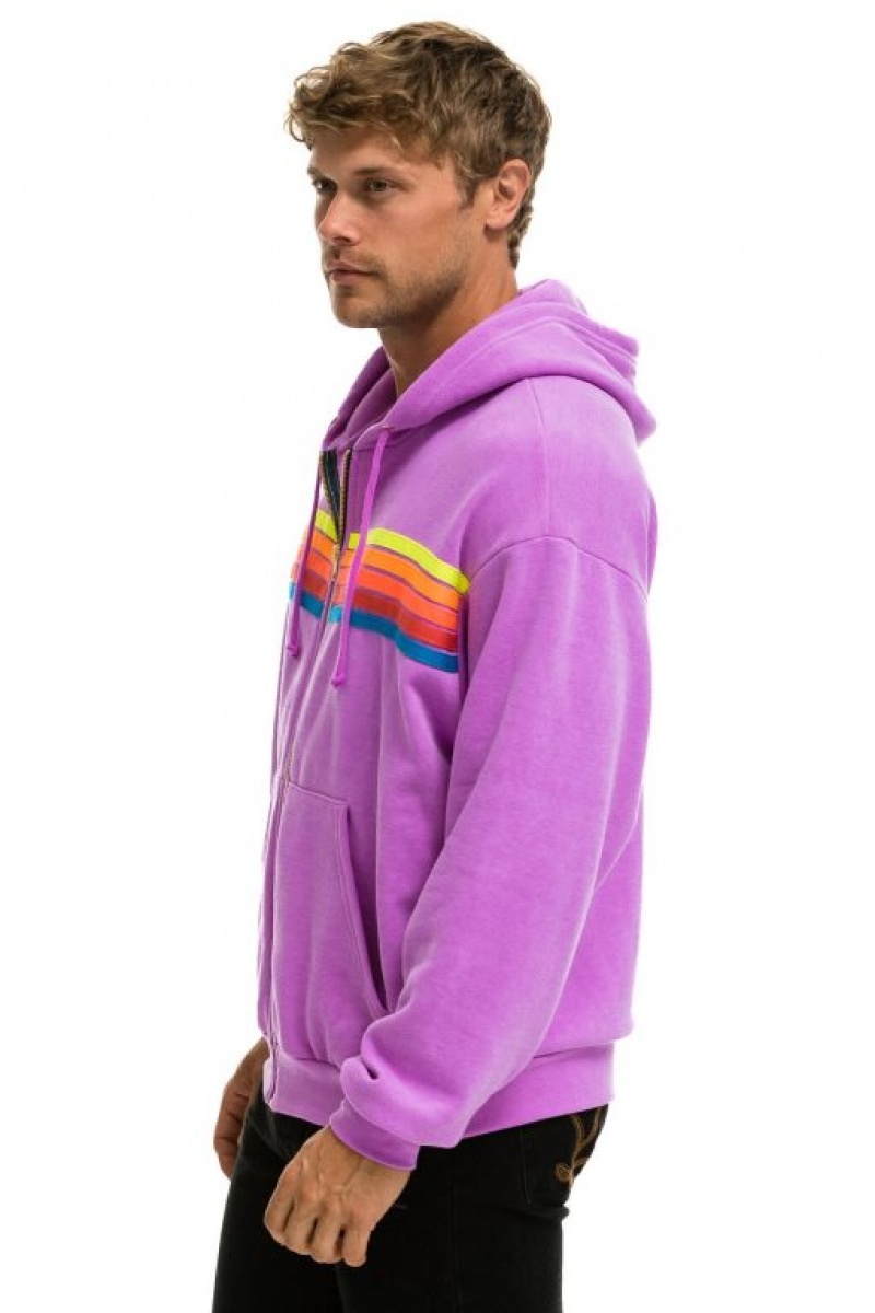 Sudadera con Capucha Aviator Nation 5 Stripe Relaxed Zip Hombre Purple / Multicolor | 62HKYBUGV