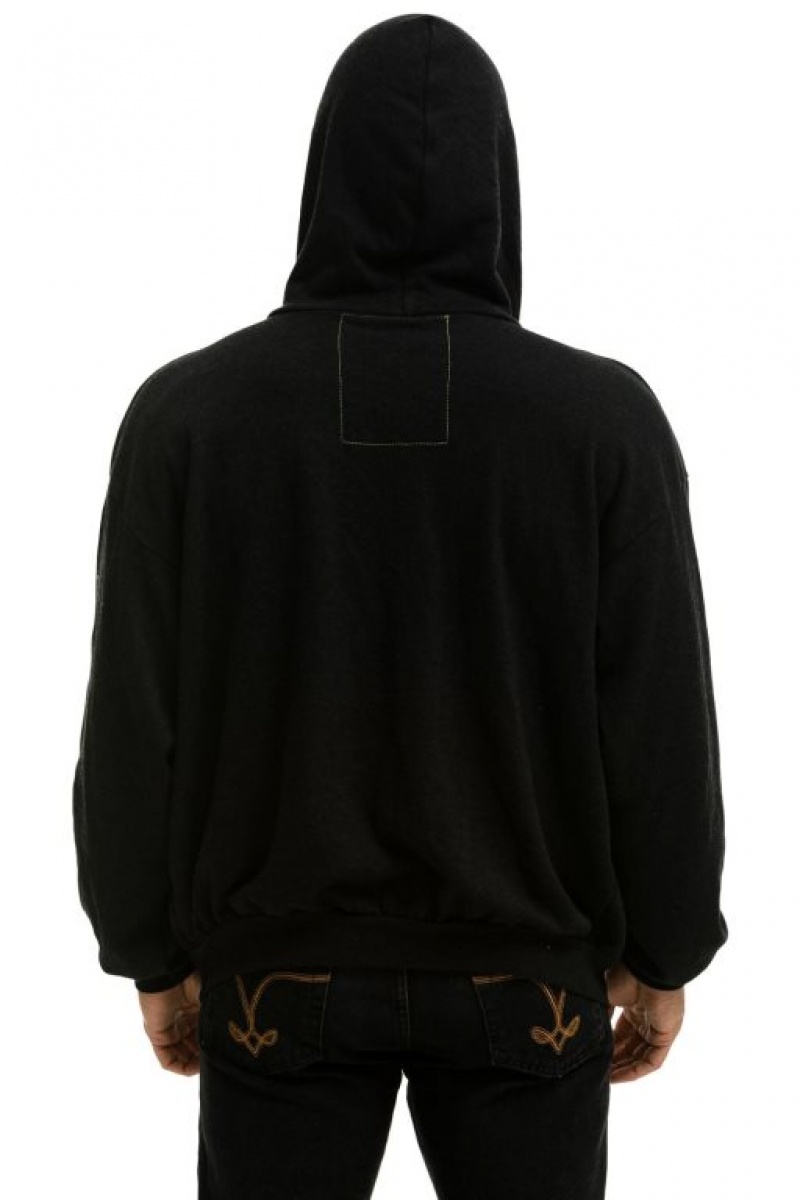 Sudadera con Capucha Aviator Nation 5 Stripe Relaxed Zip Hombre Black / Multicolor | 62HUBFSGY