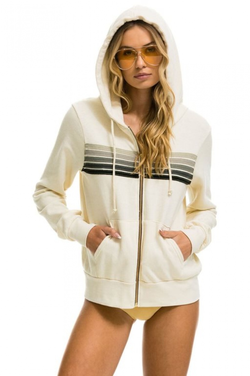 Sudadera con Capucha Aviator Nation 5 Stripe Hombre White / Grey | 62IRKMHAD