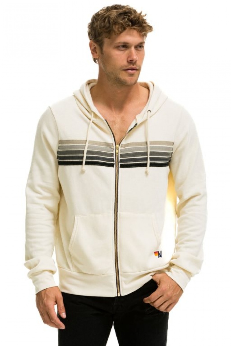 Sudadera con Capucha Aviator Nation 5 Stripe Hombre White / Grey | 62IRKMHAD