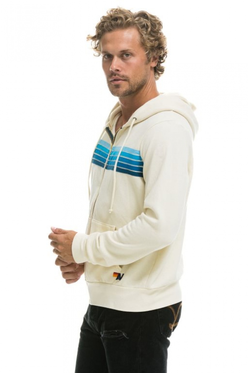 Sudadera con Capucha Aviator Nation 5 Stripe Hombre White / Blue | 62IXJWBZM