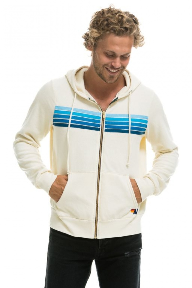Sudadera con Capucha Aviator Nation 5 Stripe Hombre White / Blue | 62IXJWBZM
