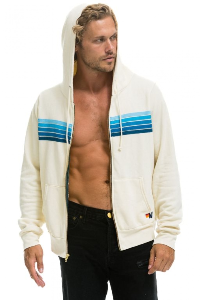 Sudadera con Capucha Aviator Nation 5 Stripe Hombre White / Blue | 62IXJWBZM