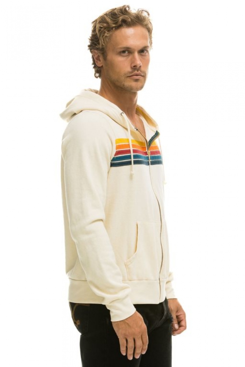 Sudadera con Capucha Aviator Nation 5 Stripe Hombre White | 62JGPWRHT