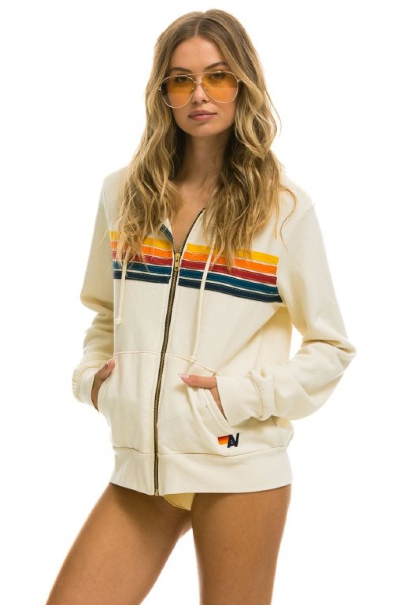Sudadera con Capucha Aviator Nation 5 Stripe Hombre White | 62JGPWRHT