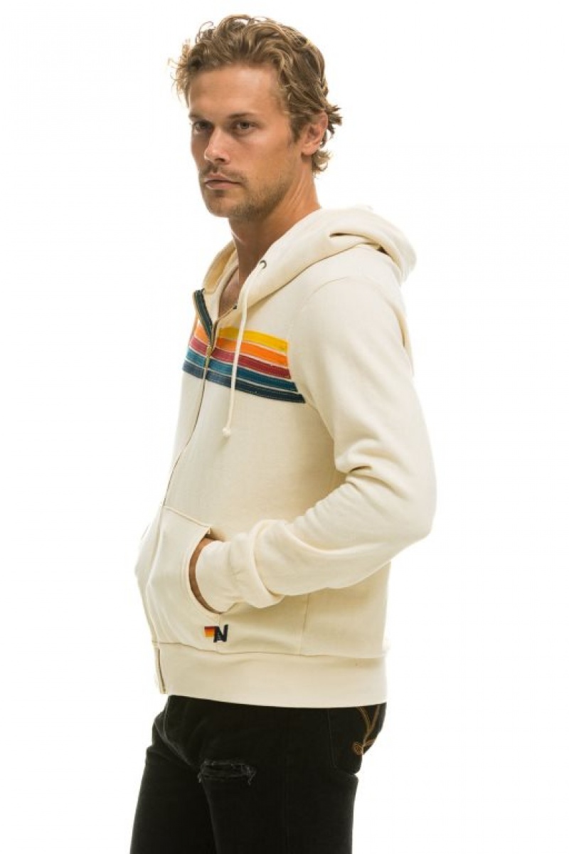 Sudadera con Capucha Aviator Nation 5 Stripe Hombre White | 62JGPWRHT