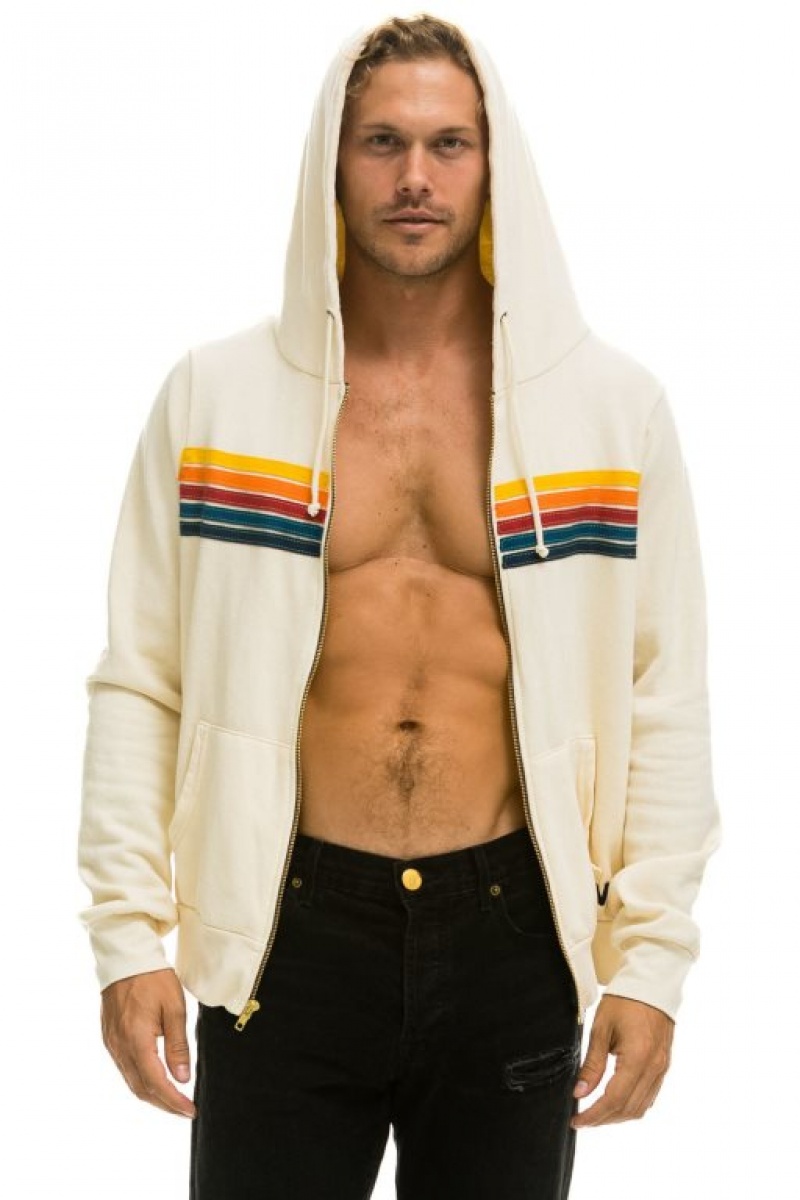 Sudadera con Capucha Aviator Nation 5 Stripe Hombre White | 62JGPWRHT