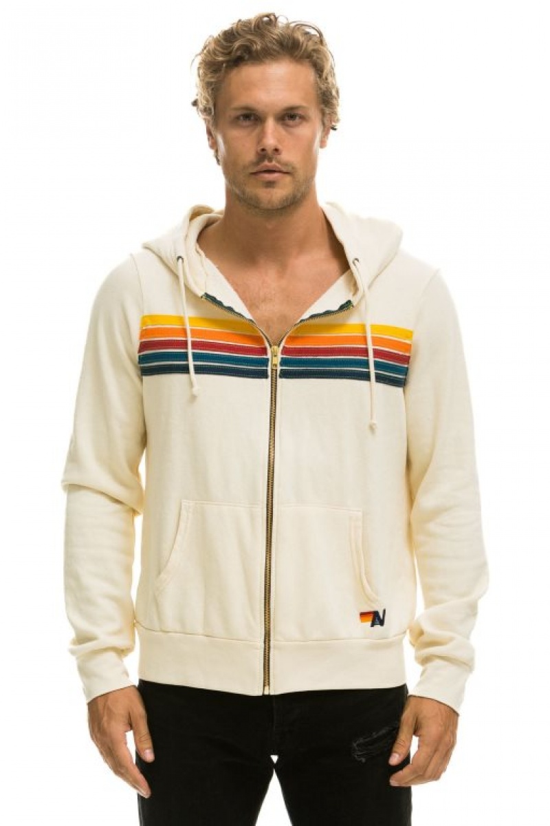 Sudadera con Capucha Aviator Nation 5 Stripe Hombre White | 62JGPWRHT