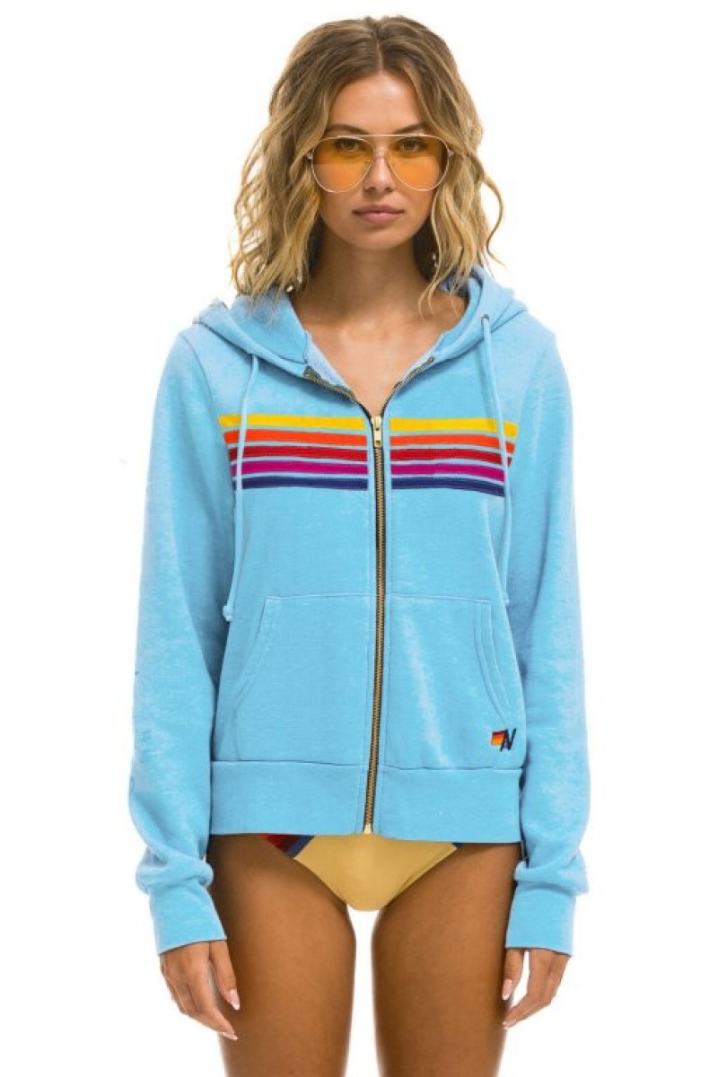 Sudadera con Capucha Aviator Nation 5 Stripe Hombre Blue / Yellow / Purple | 62JUGOXWB