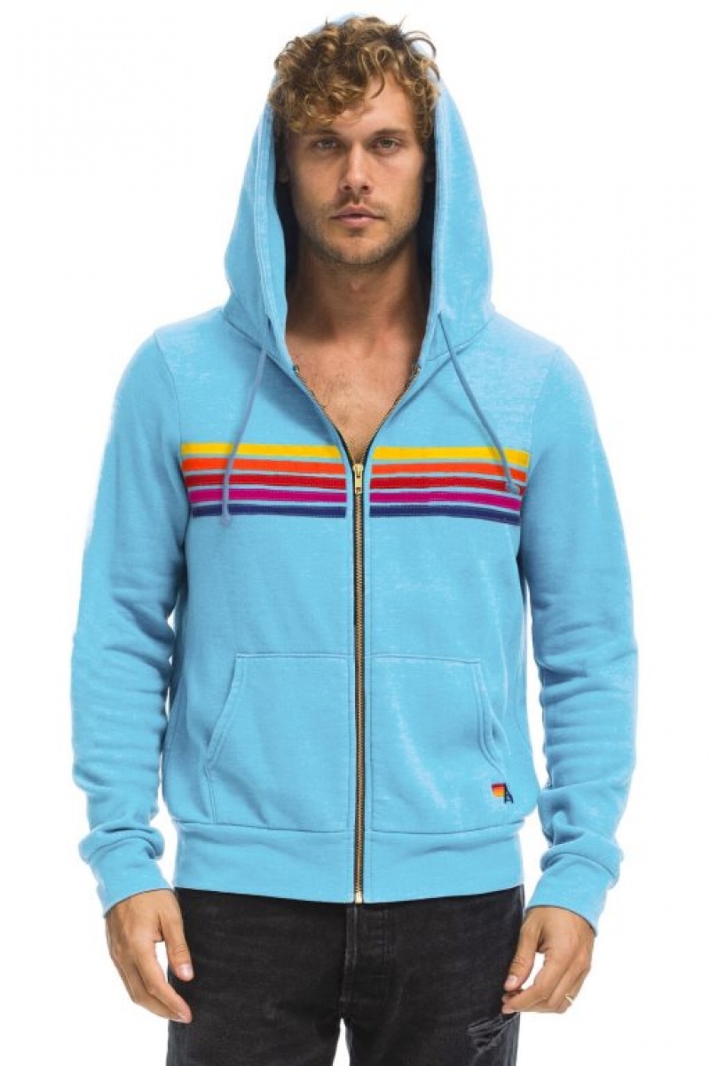 Sudadera con Capucha Aviator Nation 5 Stripe Hombre Blue / Yellow / Purple | 62JUGOXWB