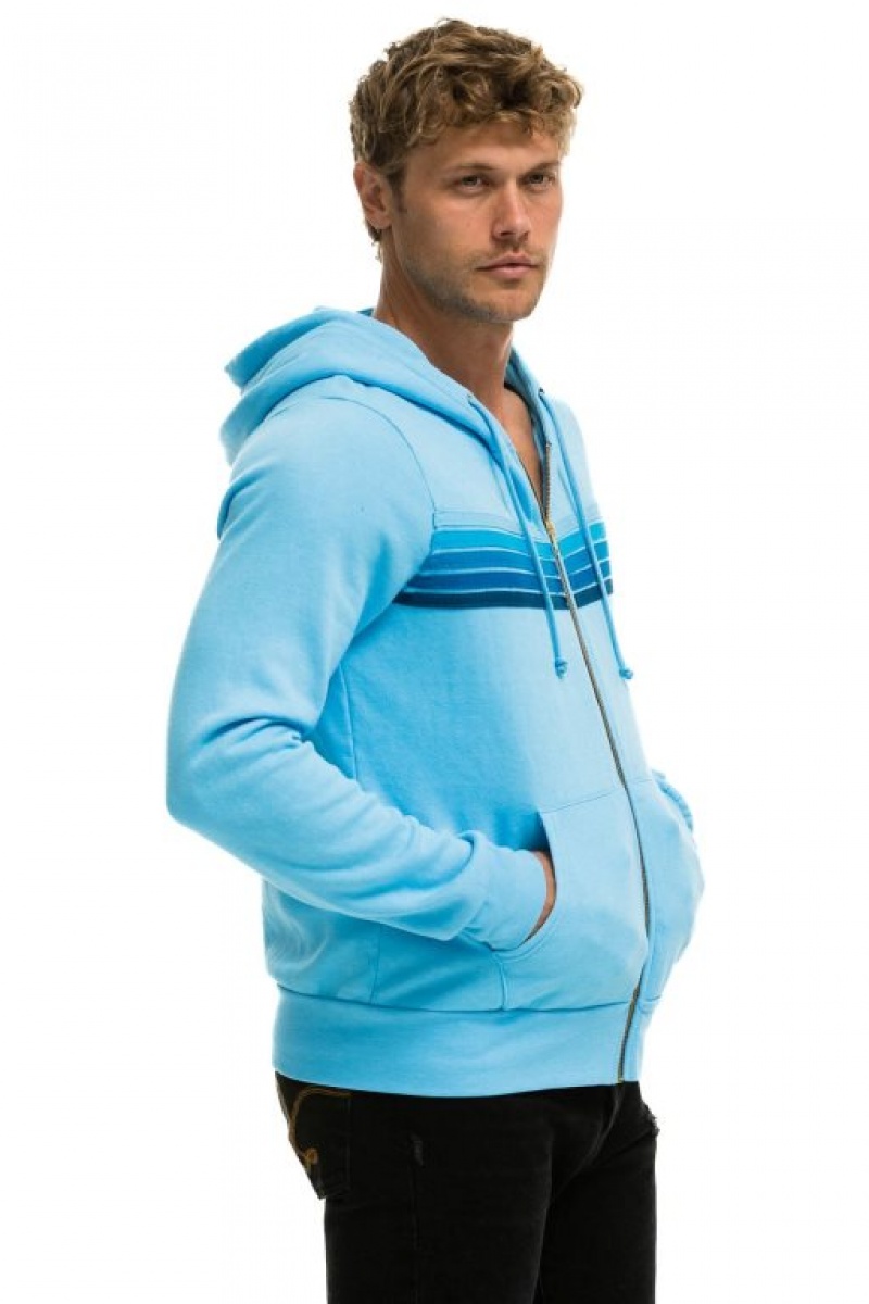 Sudadera con Capucha Aviator Nation 5 Stripe Hombre Blue / Blue | 62KLZYEAJ