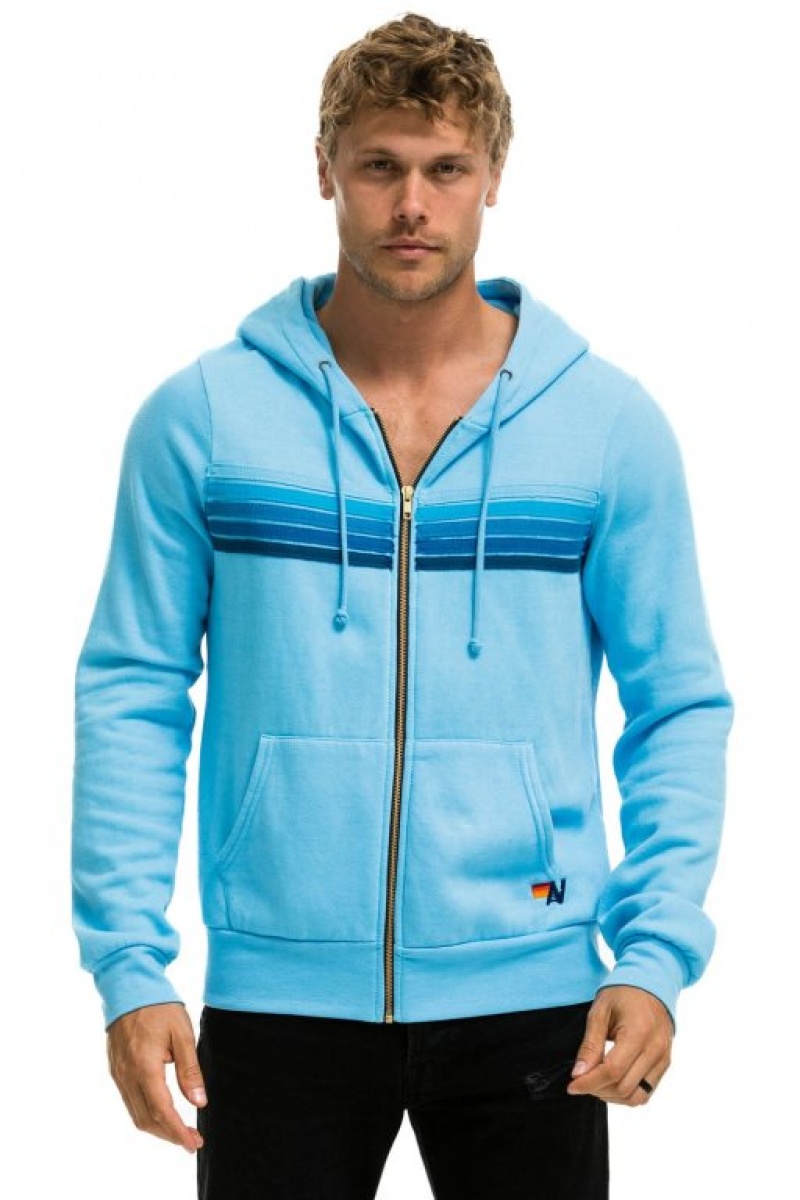 Sudadera con Capucha Aviator Nation 5 Stripe Hombre Blue / Blue | 62KLZYEAJ