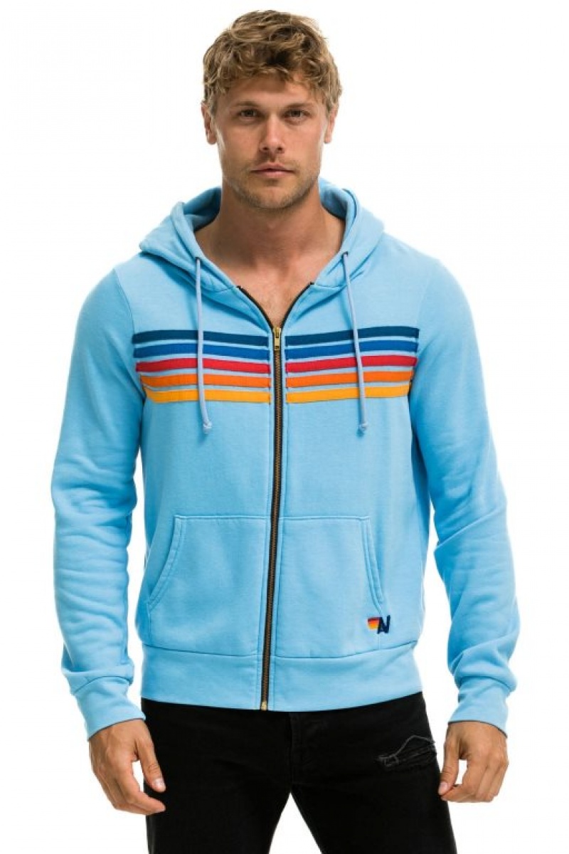 Sudadera con Capucha Aviator Nation 5 Stripe Hombre Blue | 62LDUNWAX
