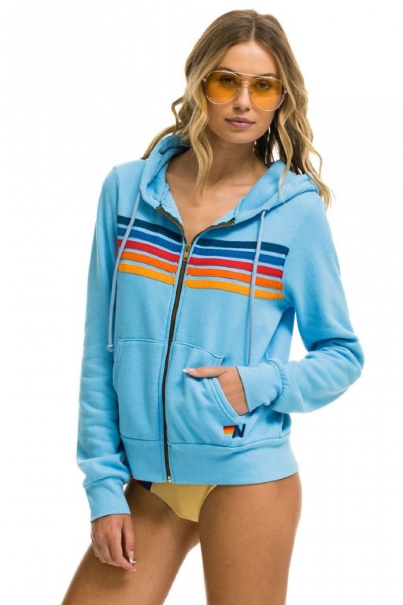 Sudadera con Capucha Aviator Nation 5 Stripe Hombre Blue | 62LDUNWAX