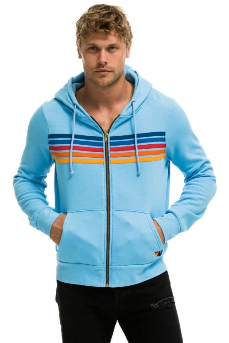 Sudadera con Capucha Aviator Nation 5 Stripe Hombre Blue | 62LDUNWAX