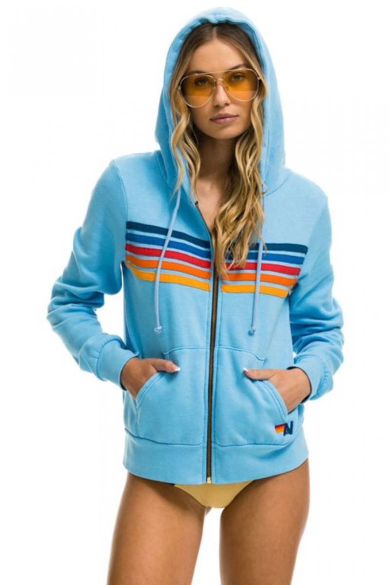 Sudadera con Capucha Aviator Nation 5 Stripe Hombre Blue | 62LDUNWAX