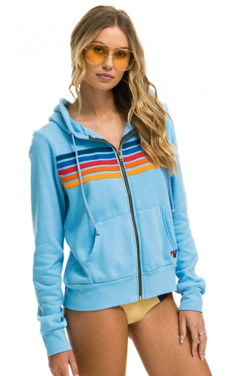 Sudadera con Capucha Aviator Nation 5 Stripe Hombre Blue | 62LDUNWAX