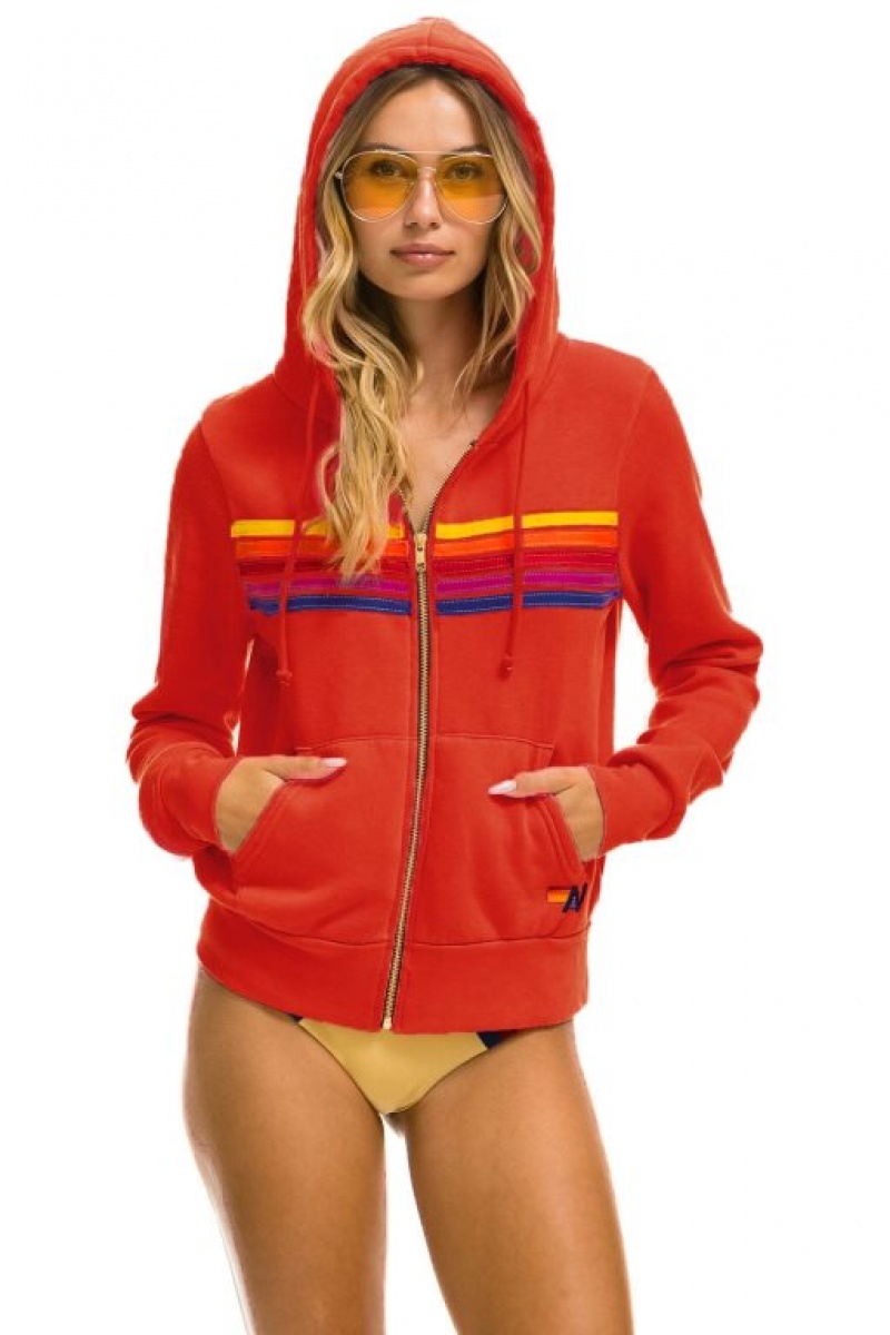 Sudadera con Capucha Aviator Nation 5 Stripe Hombre Red / Yellow / Purple | 62MABKHWP