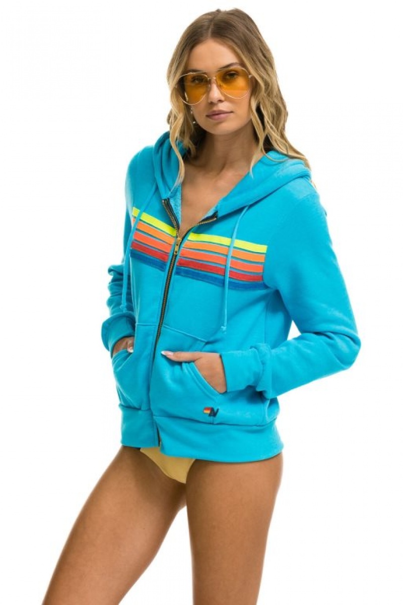 Sudadera con Capucha Aviator Nation 5 Stripe Hombre Blue / Multicolor | 62PHJIANF