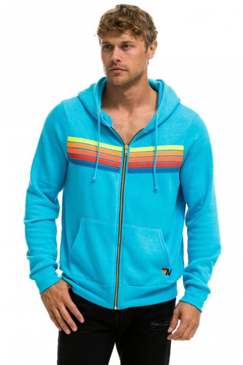 Sudadera con Capucha Aviator Nation 5 Stripe Hombre Blue / Multicolor | 62PHJIANF