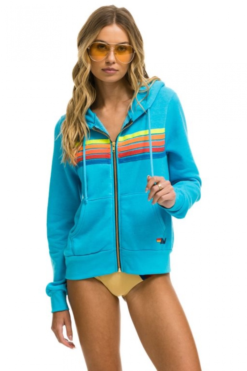 Sudadera con Capucha Aviator Nation 5 Stripe Hombre Blue / Multicolor | 62PHJIANF