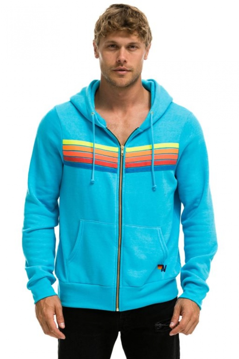Sudadera con Capucha Aviator Nation 5 Stripe Hombre Blue / Multicolor | 62PHJIANF