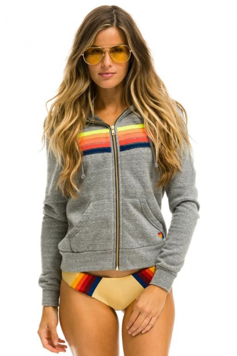 Sudadera con Capucha Aviator Nation 5 Stripe Hombre Grey / Multicolor Blue | 62TYFGHQL