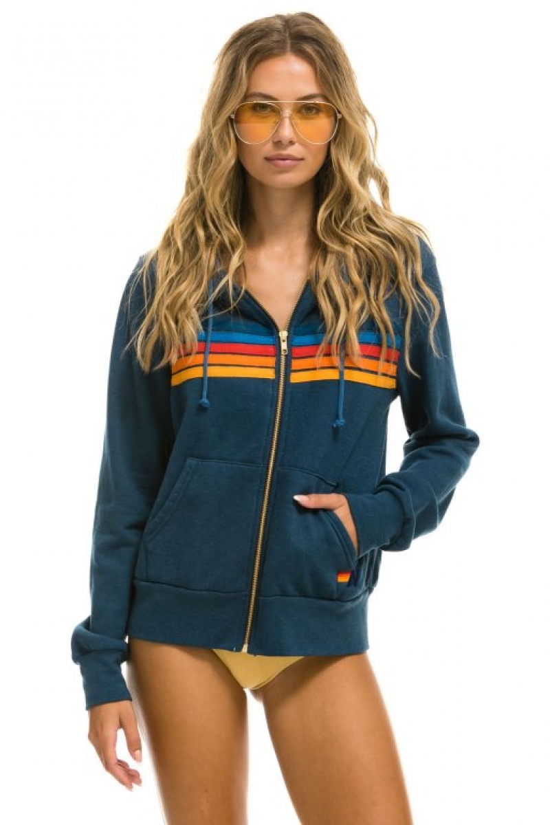 Sudadera con Capucha Aviator Nation 5 Stripe Hombre Deep Ocean 2 | 62WPNMCAV
