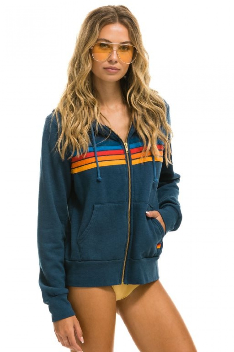 Sudadera con Capucha Aviator Nation 5 Stripe Hombre Deep Ocean 2 | 62WPNMCAV
