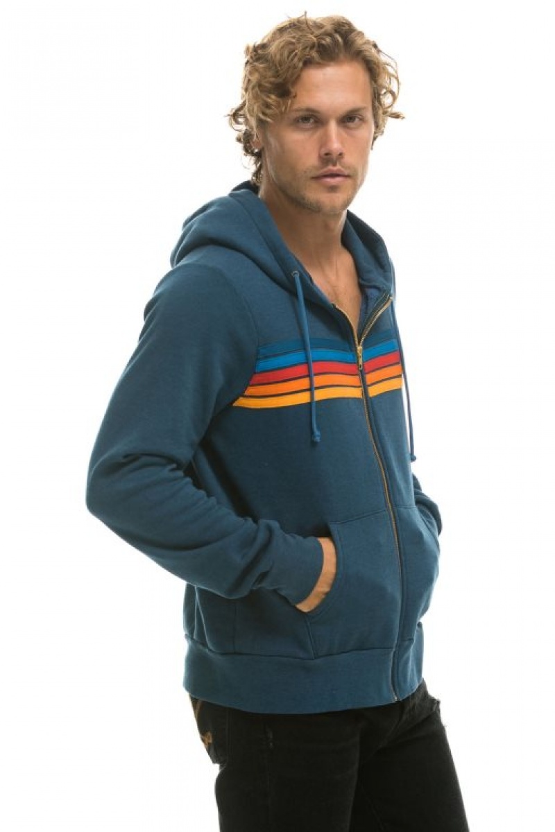 Sudadera con Capucha Aviator Nation 5 Stripe Hombre Deep Ocean 2 | 62WPNMCAV