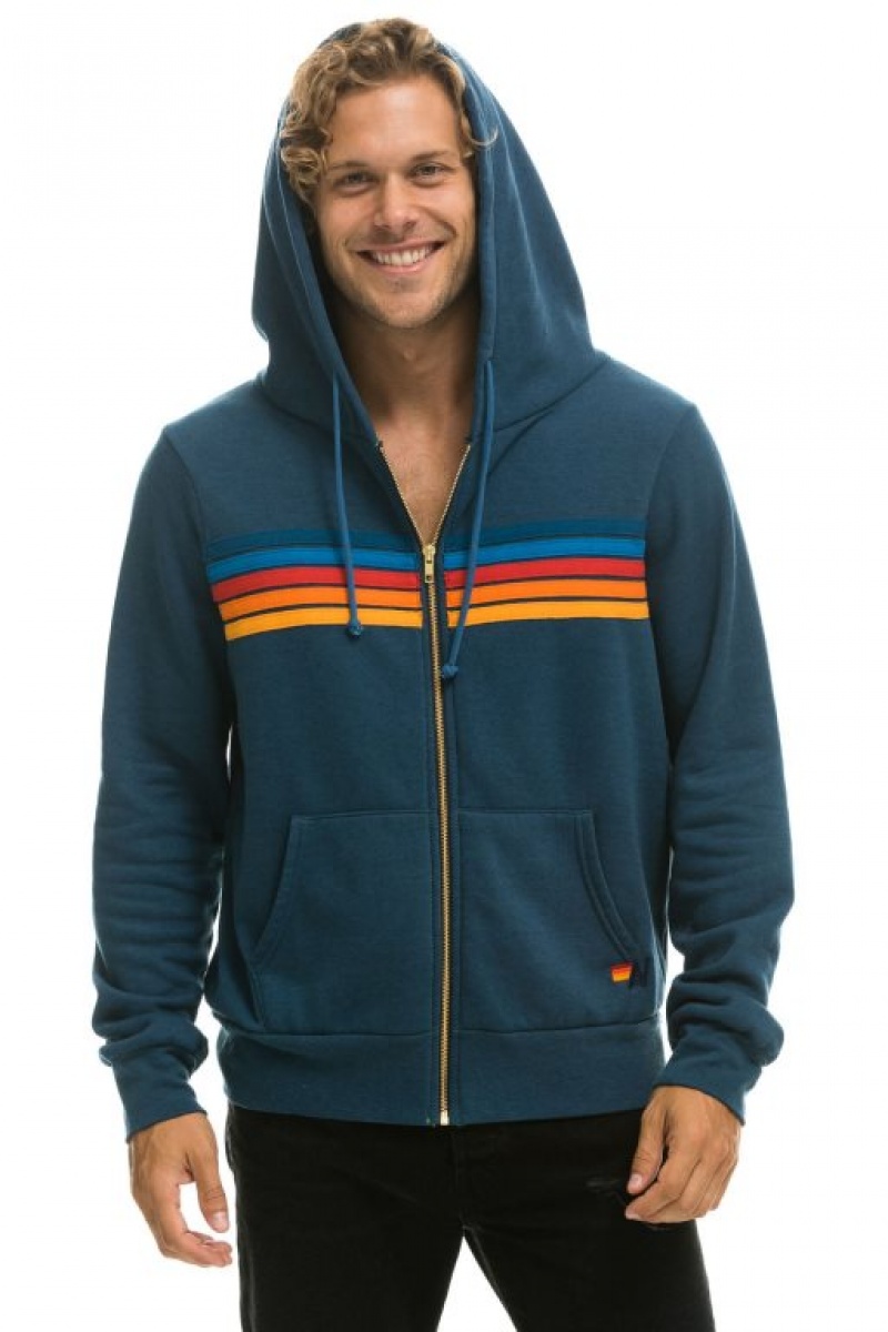 Sudadera con Capucha Aviator Nation 5 Stripe Hombre Deep Ocean 2 | 62WPNMCAV