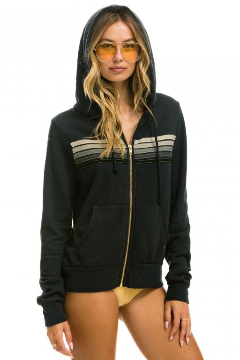 Sudadera con Capucha Aviator Nation 5 Stripe Hombre Grey / Grey | 62XTJRLIG