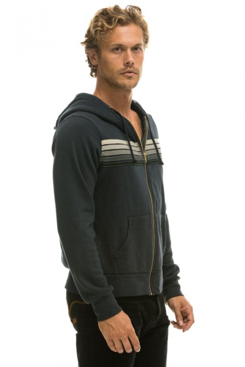 Sudadera con Capucha Aviator Nation 5 Stripe Hombre Grey / Grey | 62XTJRLIG