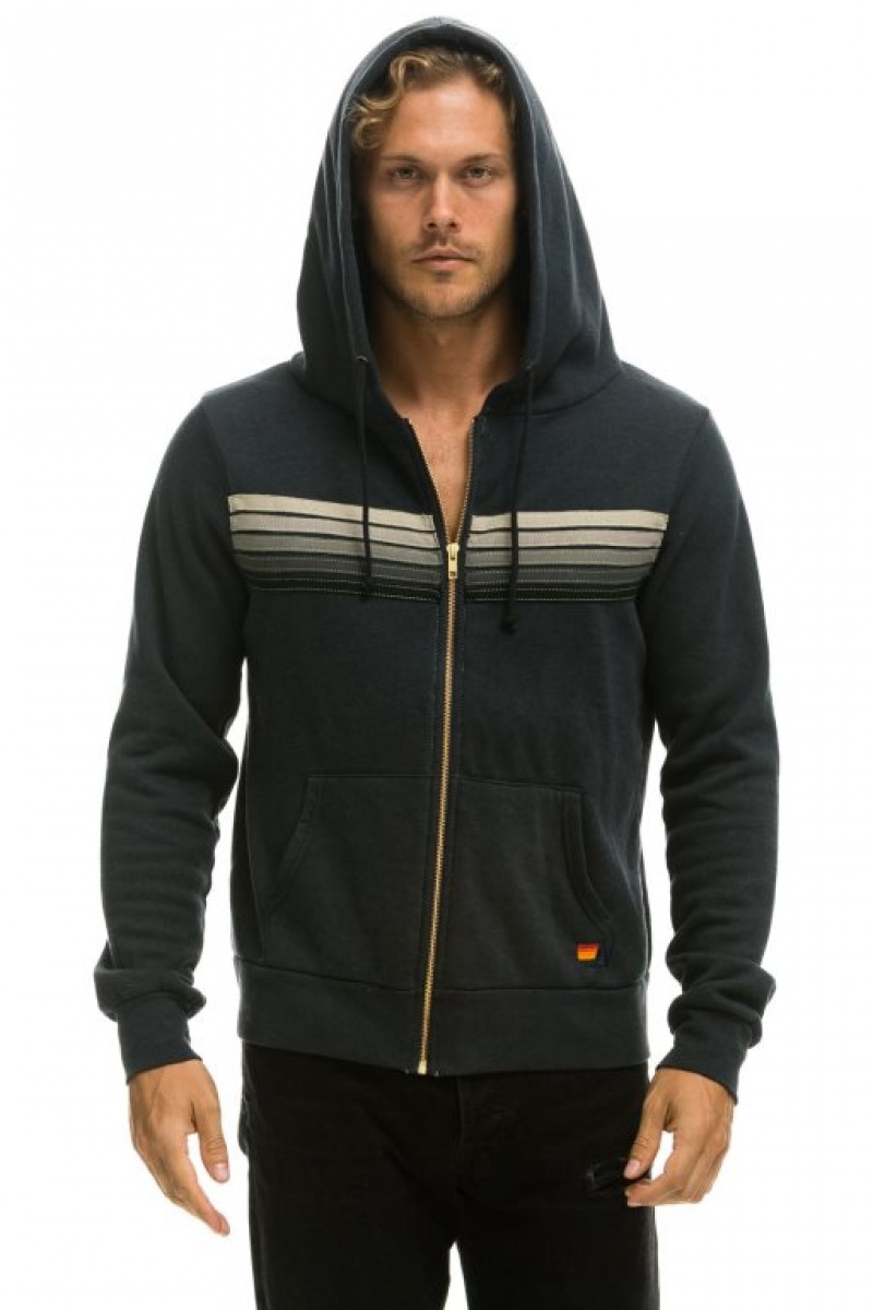 Sudadera con Capucha Aviator Nation 5 Stripe Hombre Grey / Grey | 62XTJRLIG