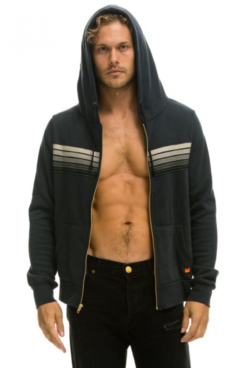 Sudadera con Capucha Aviator Nation 5 Stripe Hombre Grey / Grey | 62XTJRLIG