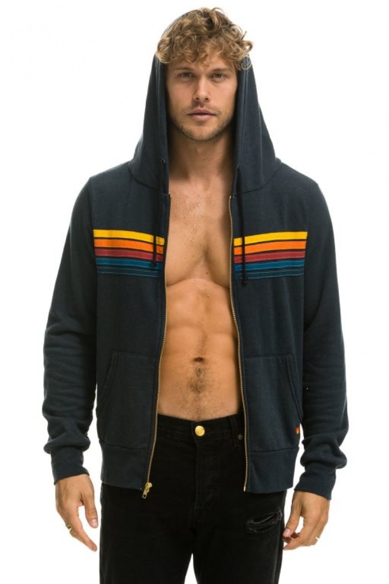 Sudadera con Capucha Aviator Nation 5 Stripe Hombre Grey | 62YEMHUPS