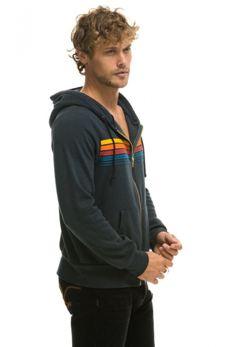 Sudadera con Capucha Aviator Nation 5 Stripe Hombre Grey | 62YEMHUPS