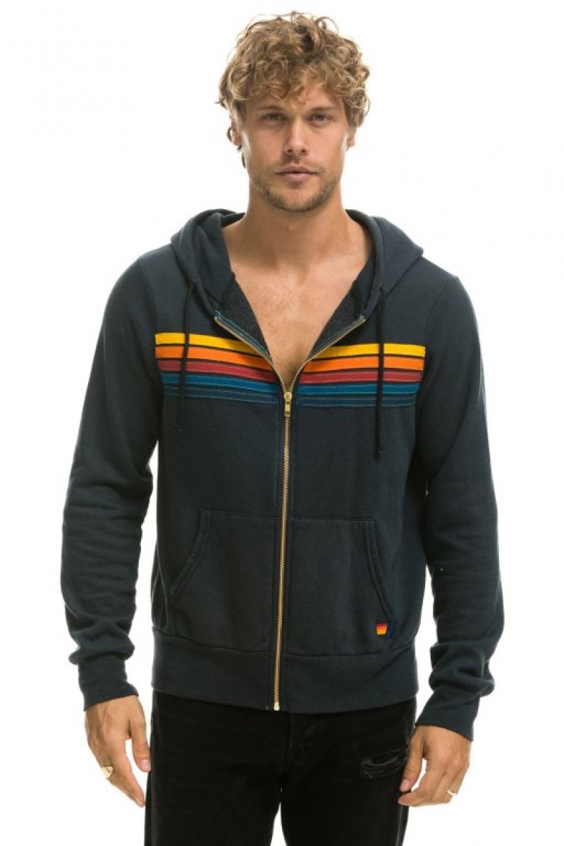 Sudadera con Capucha Aviator Nation 5 Stripe Hombre Grey | 62YEMHUPS
