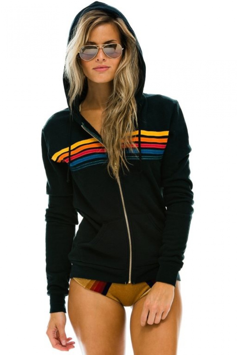 Sudadera con Capucha Aviator Nation 5 Stripe Hombre Black | 63AKMWNQX